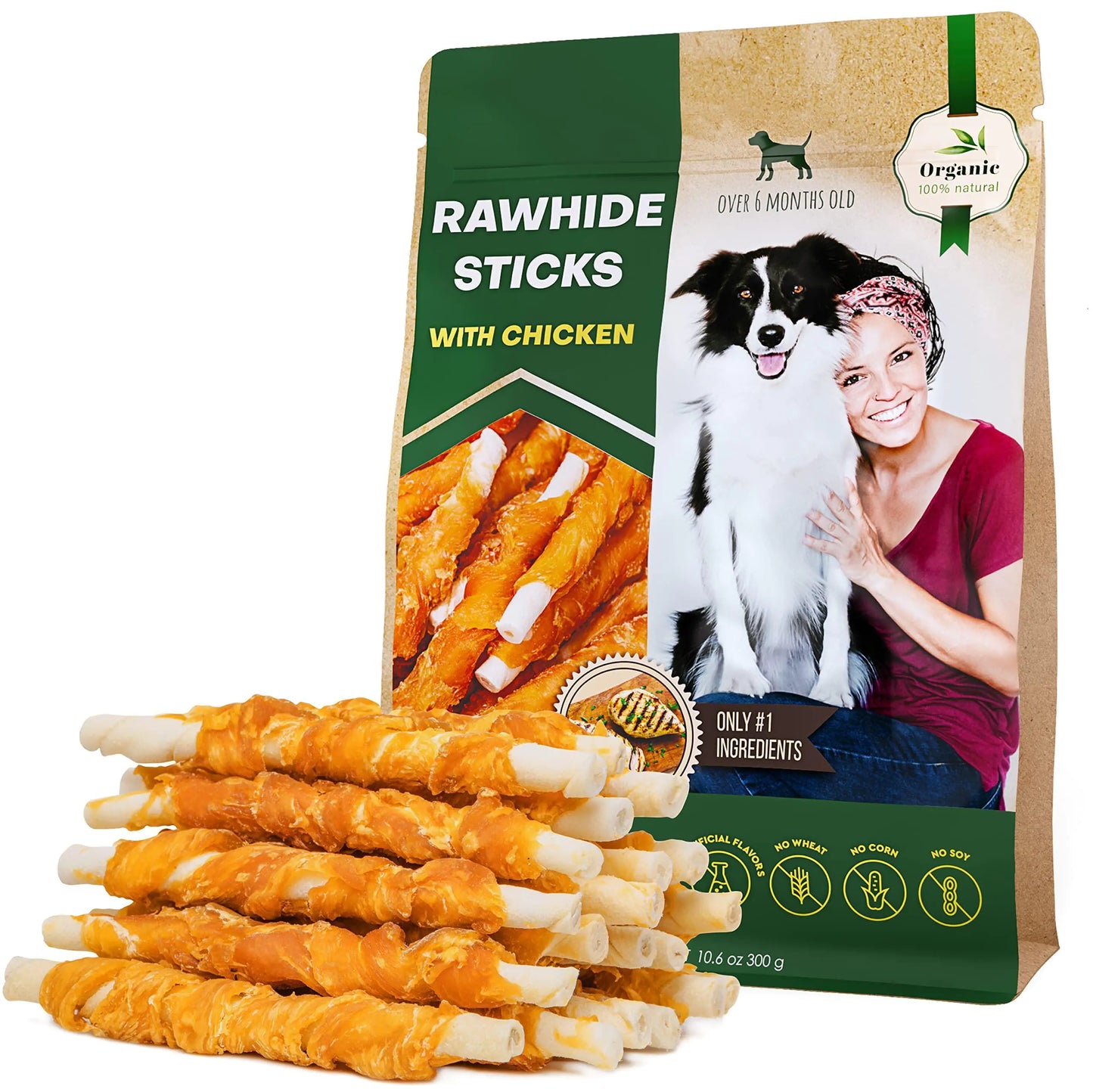 Dog Rawhide Sticks Wrapped with Chicken Pet Natural Chew Treats Grain Free Snack